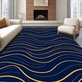 thumbnail image 1 of ODIKA 6'x9' Machine Washable Non-Slip Area Rug, Luxurious Plush Shag Pile Elegant Contemporary Wave Textured High Traffic Rug with Pad, Blue, 607613, 1 of 8