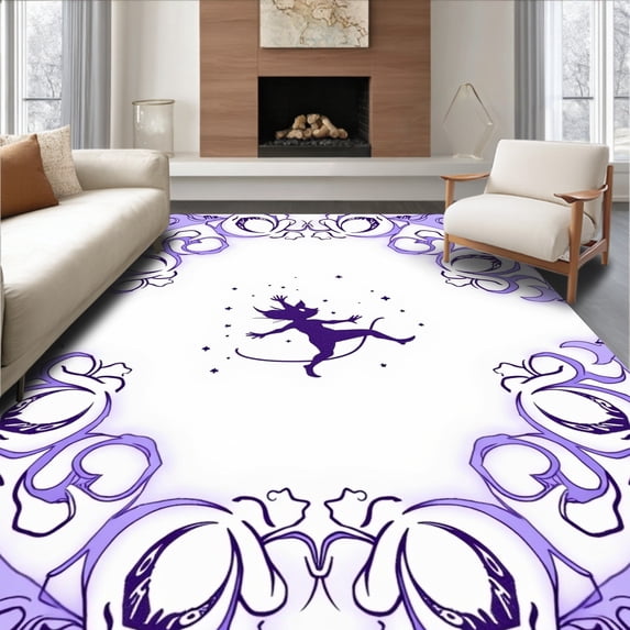 ODIKA 6'x9' Machine Washable Non-Slip Area Rug, Magical Animated Rodent Journey Enchanting Juvenile High Traffic Rug, Purple, 701090