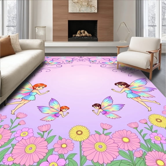 ODIKA 6'x9' Machine Washable Non-Slip Area Rug, Magical Fairyland Knot Stitch Artisan Canvas High Traffic Rug, Pink, 727698