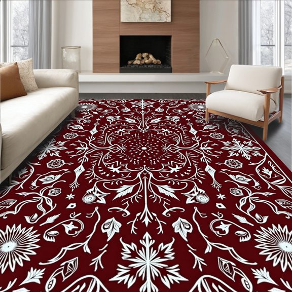 ODIKA 6x9 Machine Washable Non-Slip Area Rug, Magical Yuletide Forest Enchanted Pathway Display High Traffic Rug, Red, 632900