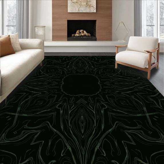 ODIKA 6'x9' Machine Washable Non-Slip Area Rug, Magnificent Ethereal Dreamscape Artistic Design High Traffic Rug, Green, 515097