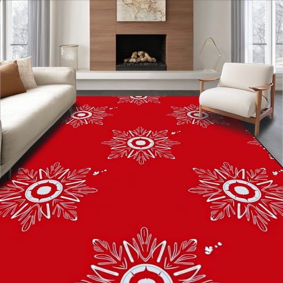 ODIKA 6'x9' Machine Washable Non-Slip Area Rug, Magnificent Yuletide Fir Platform Decoration High Traffic Rug, Red, 654288