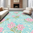 thumbnail image 1 of ODIKA 6'x9' Machine Washable Non-Slip Area Rug, Meadow Blooms Interlocking Filigree with Stylized Floral Overlays High Traffic Rug with Pad, Blue, 594526, 1 of 8
