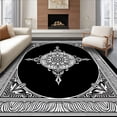 thumbnail image 1 of ODIKA 6'x9' Machine Washable Non-Slip Area Rug, Medallion Framed Tapestry with Intricate Central Motif Design High Traffic Rug with Pad, Black, 525366, 1 of 8
