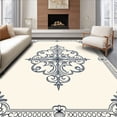 thumbnail image 1 of ODIKA 6'x9' Machine Washable Non-Slip Area Rug, Minimalist Medallion Scrollwork with Ornate Filigree Accents High Traffic Rug, Ivory, 661303, 1 of 7