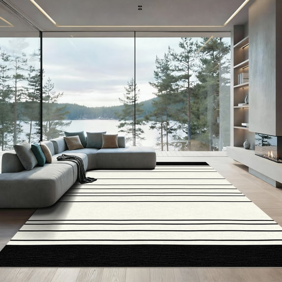ODIKA 6'x9' Machine Washable Non-Slip Area Rug, Minimalist White High Traffic Rug, White, 1030945