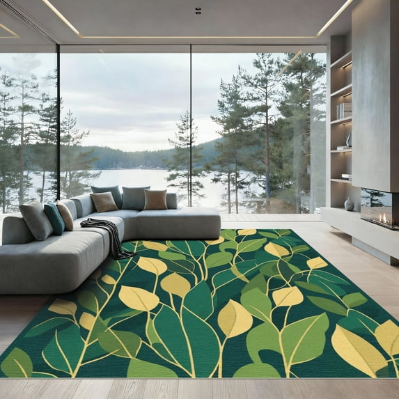 ODIKA 6'x9' Machine Washable Non-Slip Area Rug, Modern Dark Green High Traffic Rug with Pad, Green, 1042308