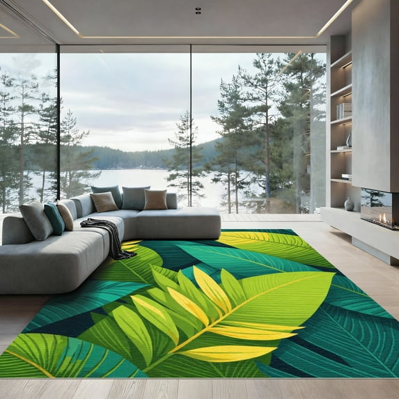 ODIKA 6'x9' Machine Washable Non-Slip Area Rug, Modern Green High Traffic Rug, Green, 1050449