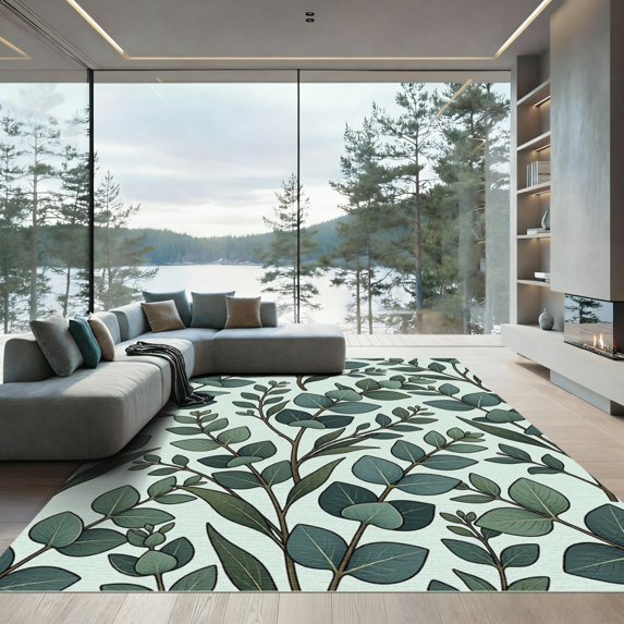 ODIKA 6'x9' Machine Washable Non-Slip Area Rug, Modern Mint Green High Traffic Rug, Green, 959445