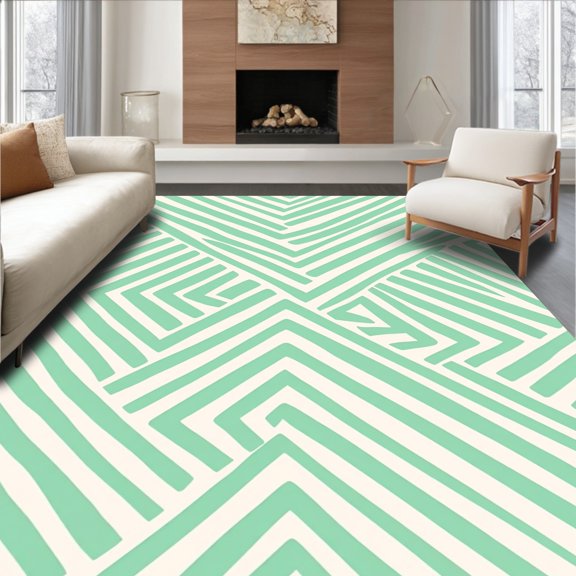 ODIKA 6x9 Machine Washable Non-Slip Area Rug, Modernist Striped Parallel Zigzag Chevron Wavy Brushstroke Pathway High Traffic Rug, Green, 533405