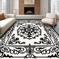 thumbnail image 1 of ODIKA 6'x9' Machine Washable Non-Slip Area Rug, Monochrome Damask Medallion with Intricate Scrollwork Design High Traffic Rug with Pad, Black, 444493, 1 of 8