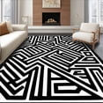 thumbnail image 1 of ODIKA 6'x9' Machine Washable Non-Slip Area Rug, Monochrome Maze Lines with Interlocking Angular Paths and Minimalist Style High Traffic Rug with Pad, Black, 500455, 1 of 8