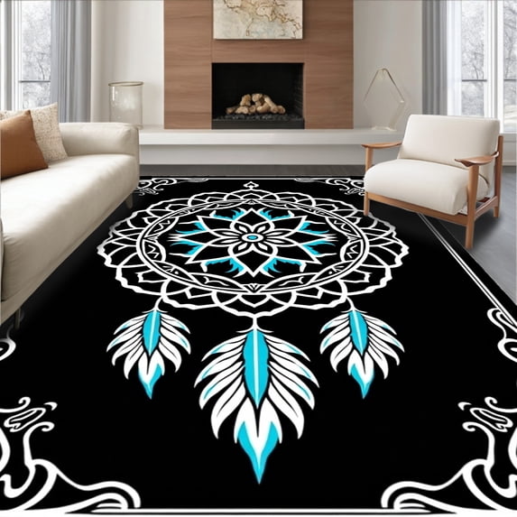 ODIKA 6x9 Machine Washable Non-Slip Area Rug, Mystic Dreamcatcher Handwoven Artisan High Traffic Rug, Black, 715888