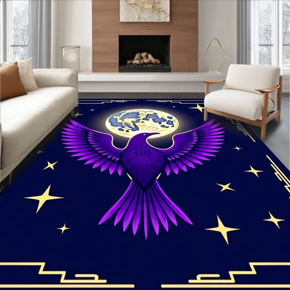 ODIKA 6'x9' Machine Washable Non-Slip Area Rug, Nocturnal Lunar Crochet Design High Traffic Rug, Purple, 620679