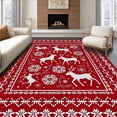 thumbnail image 1 of ODIKA 6'x9' Machine Washable Non-Slip Area Rug, Nordic Reindeer with Interlocking Snowflake Ornaments High Traffic Rug, Red, 618022, 1 of 7