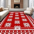 thumbnail image 1 of ODIKA 6'x9' Machine Washable Non-Slip Area Rug, Nordic Santa Sleigh Checkered Interlocking Yuletide Design High Traffic Rug, Red, 623104, 1 of 7