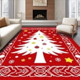 thumbnail image 1 of ODIKA 6x9 Machine Washable Non-Slip Area Rug, Nordic Winter Pine Embroidery Cushion Design with Festive Baubles High Traffic Rug, Red, 649484, 1 of 7