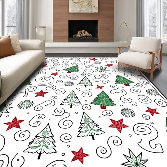 ODIKA 6'x9' Machine Washable Non-Slip Area Rug, North Pole Adventure Merry Xmas Joyful Spirit Welcoming Entrance High Traffic Rug, Green, 735963