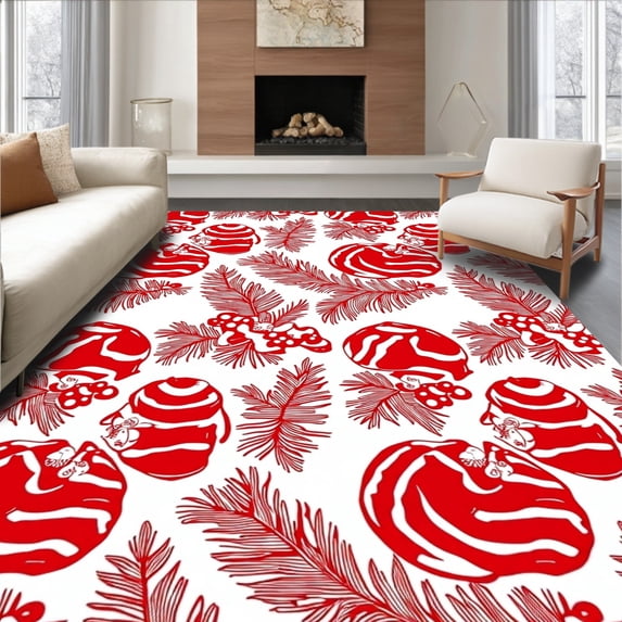 ODIKA 6'x9' Machine Washable Non-Slip Area Rug, North Pole Striped Treat Entrance Hearth Decoration High Traffic Rug with Pad, Red, 612786