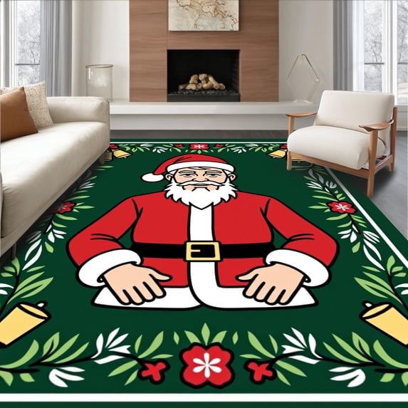 ODIKA 6'x9' Machine Washable Non-Slip Area Rug, Nostalgic Holiday Spirit Xmas Celebration High Traffic Rug, Green, 654040