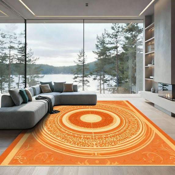 ODIKA 6'x9' Machine Washable Non-Slip Area Rug, Oriental Burnt Orange High Traffic Rug, Orange, 1069287