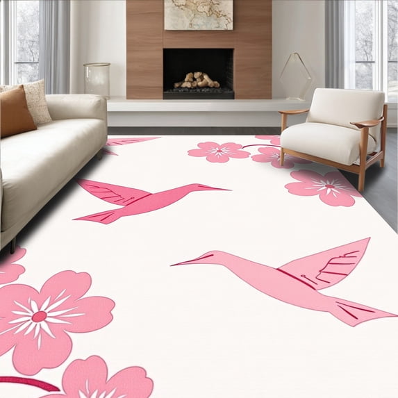 ODIKA 6'x9' Machine Washable Non-Slip Area Rug, Origami Flower Bloom Modular Pet Retreat Foldable Architecture High Traffic Rug, Pink, 679346