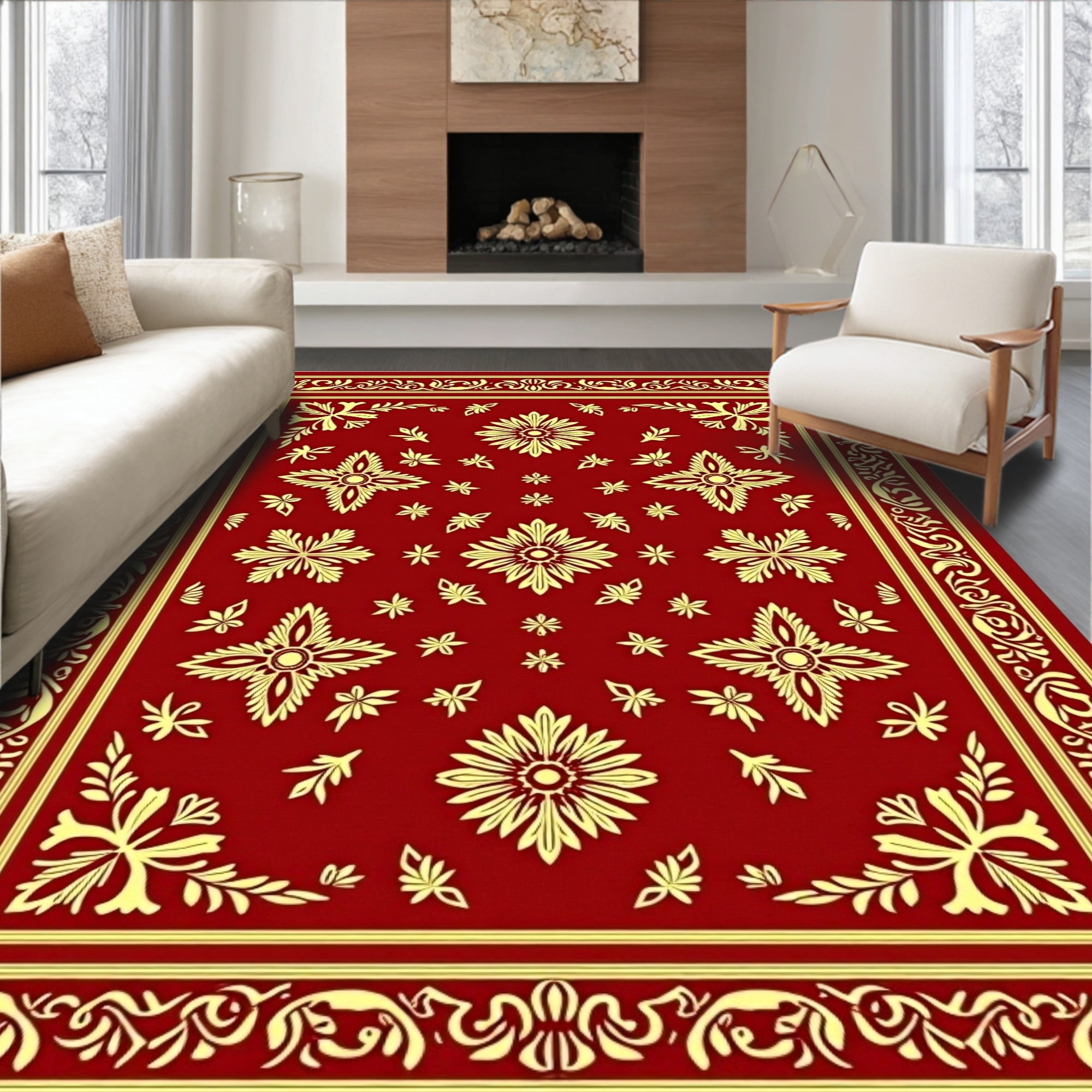 ODIKA 6x9 Machine Washable Non-Slip Area Rug, Ornate Christmas ...