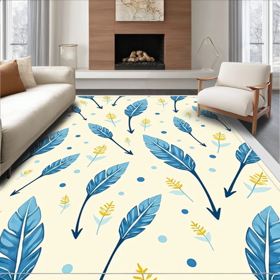ODIKA 6'x9' Machine Washable Non-Slip Area Rug, Pastel Dreamcatcher Motif with Interlocking Feathers and Whimsical Arrows High Traffic Rug with Pad, Blue, 683211