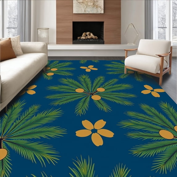 ODIKA 6'x9' Machine Washable Non-Slip Area Rug, Pine Branch Wreath Hook Kit Evergreen Seasonal DIY Canvas High Traffic Rug, Blue, 647368