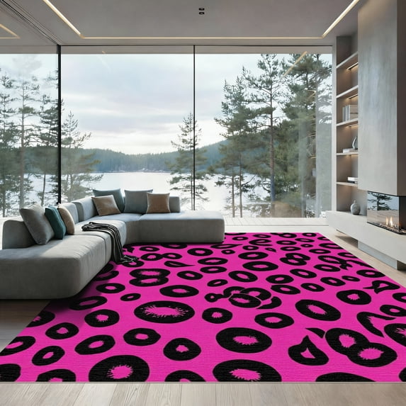 ODIKA 6'x9' Machine Washable Non-Slip Area Rug, Pink Cheetah Spots Wild Animal Print High Traffic Rug, Pink, 900308