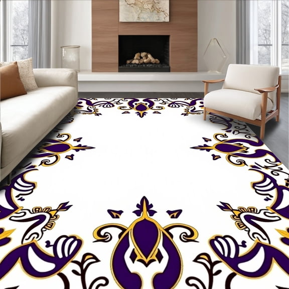 ODIKA 6x9 Machine Washable Non-Slip Area Rug, Playbook Paisley Swirl Secure Restroom Floor Trinity High Traffic Rug, Purple, 673291