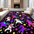 thumbnail image 1 of ODIKA 6'x9' Machine Washable Non-Slip Area Rug, Playful Cartoon Unicorn Parade with Balloons and Confetti High Traffic Rug, Black, 724025, 1 of 7