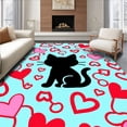 thumbnail image 1 of ODIKA 6'x9' Machine Washable Non-Slip Area Rug, Playful Cat Surrounded by Interlocking Hearts and Doodles High Traffic Rug, Black, 723894, 1 of 7
