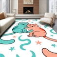 thumbnail image 1 of ODIKA 6'x9' Machine Washable Non-Slip Area Rug, Playful Feline Duo with Swirling Motifs High Traffic Rug, Teal, 724513, 1 of 7
