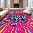 thumbnail image 1 of ODIKA 6'x9' Machine Washable Non-Slip Area Rug, Playful Tiger Cartoon Illustration with Zigzag Accents and Whimsical Stripes High Traffic Rug with Pad, Pink, 723527, 1 of 8