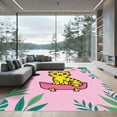 thumbnail image 1 of ODIKA 6'x9' Machine Washable Non-Slip Area Rug, Playful Wild Cat Bathroom Adorable Jungle Safari Feline High Traffic Rug, Pink, 929016, 1 of 7