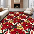 thumbnail image 1 of ODIKA 6'x9' Machine Washable Non-Slip Area Rug, Poinsettia Bloom Cluster Seasonal Throw with Velvet Finish High Traffic Rug, Red, 610325, 1 of 7