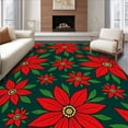 thumbnail image 1 of ODIKA 6'x9' Machine Washable Non-Slip Area Rug, Poinsettia Bloom Garden Pair Elegant Seasonal Flower Display High Traffic Rug, Red, 651429, 1 of 7