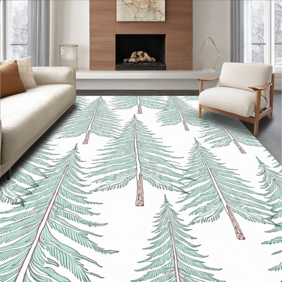 ODIKA 6'x9' Machine Washable Non-Slip Area Rug, Pristine Boreal Wonderland Stylish Centerpiece High Traffic Rug, Green, 439236