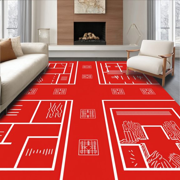 ODIKA 6x9 Machine Washable Non-Slip Area Rug, Professional Stadium Fan Bathroom High Traffic Rug, Red, 673356