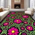 thumbnail image 1 of ODIKA 6'x9' Machine Washable Non-Slip Area Rug, Radiant Folk Bloom with Decorative Petal Swirls High Traffic Rug with Pad, Black, 743892, 1 of 8