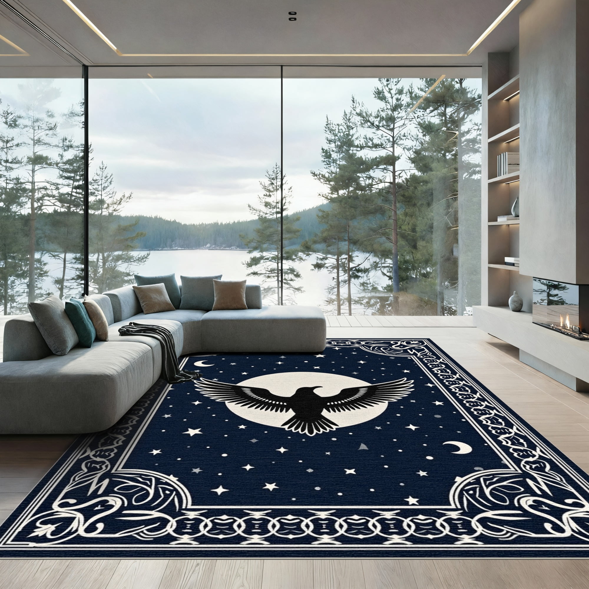 ODIKA 6x9 Machine Washable Non-Slip Area Rug, Raven Over Lunar Phases ...