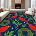 thumbnail image 1 of ODIKA 6'x9' Machine Washable Non-Slip Area Rug, Redbird Holly Wreath Tree Stand Covering Yuletide Centerpiece High Traffic Rug, Blue, 740968, 1 of 7