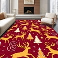 thumbnail image 1 of ODIKA 6'x9' Machine Washable Non-Slip Area Rug, Reindeer Prancing Through Snowy Forest High Traffic Rug with Pad, Red, 605898, 1 of 8