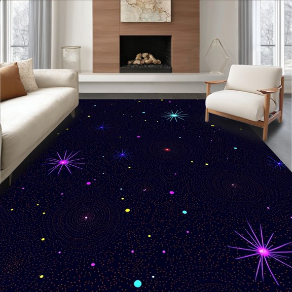 ODIKA 6x9 Machine Washable Non-Slip Area Rug, Responsive Cosmic Starlight Galaxy Pathway Illuminator High Traffic Rug, Black, 441176