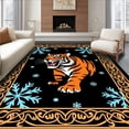 thumbnail image 1 of ODIKA 6'x9' Machine Washable Non-Slip Area Rug, Roaring Jungle Beast Motif with Snowflake Ornament Detailing High Traffic Rug with Pad, Orange, 744607, 1 of 8
