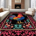 thumbnail image 1 of ODIKA 6'x9' Machine Washable Non-Slip Area Rug, Rooster Crochet Embroidery Kit Handcraft Stitch Project High Traffic Rug with Pad, Black, 643574, 1 of 8