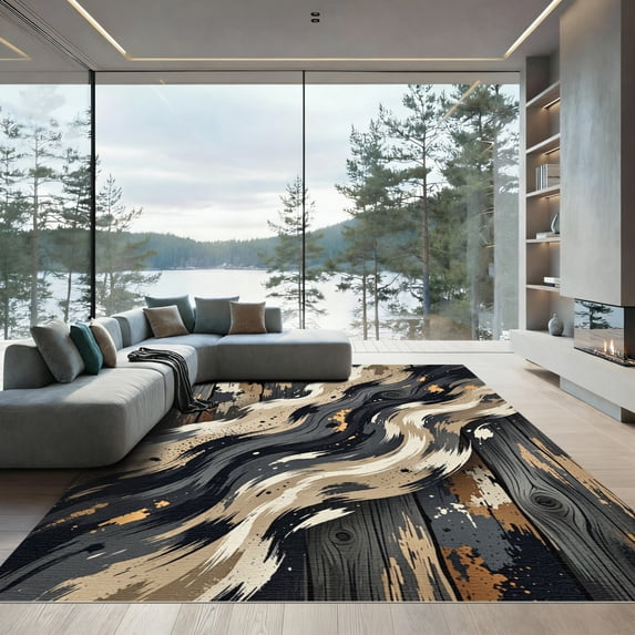 ODIKA 6'x9' Machine Washable Non-Slip Area Rug, Rustic Charcoal Gray High Traffic Rug, Gray, 935965