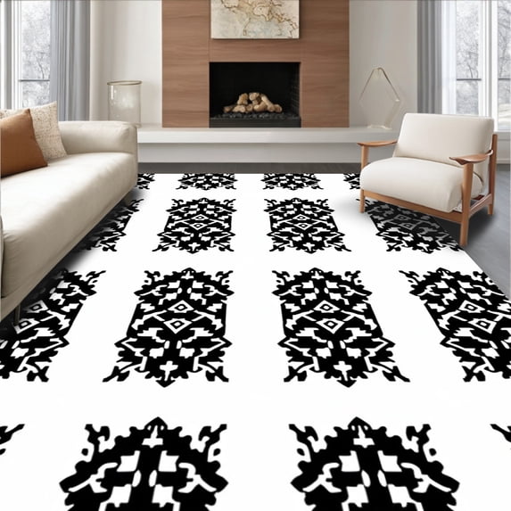 ODIKA 6'x9' Machine Washable Non-Slip Area Rug, Rustic Checkered Farmhouse High Traffic Rug, Black, 616050