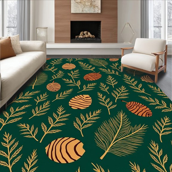 ODIKA 6x9 Machine Washable Non-Slip Area Rug, Rustic Conifer Nature Inspired Decorative Arrangement High Traffic Rug, Green, 607651